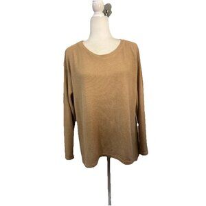 M Made In Italy Crew Neck Camel Brown Knit Sweater Back Slit Detail Women Medium